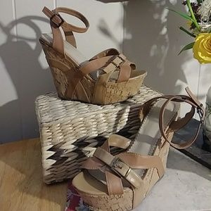 Shï by Journey's Leather & Cork Wedge Platforms